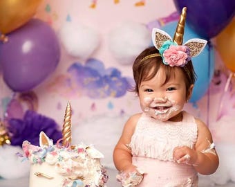 Unicorn Headband, Birthday unicorn headband, newborn unicorn headband, unicorn purple headband, felt, unicorn birthday, gold unicorn, posh