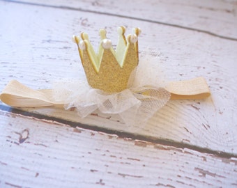 Gold crown headband- crown baby headband - baby headband- princess crown- infant crown headband - newborn crown- gold crown- crown hair clip