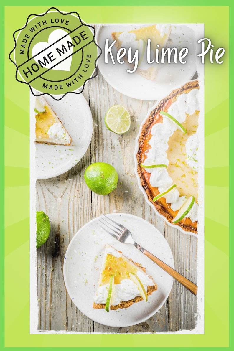 Classic Key Lime Pie Recipe Card Printable 4x6 | Easy Citrus Dessert ...