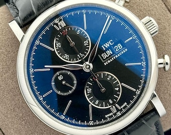 Vintage IWC Portofino Chronograph Stahl schwarzes Zifferblatt IW391029, Herrenuhr, Luxusuhr