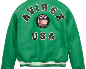 Handmade Avirex Green Icon Bomber Jacket – Genuine Cowhide Leather Aviator Flight Jacket | Retro Streetwear