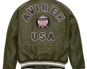 Handmade Avirex Dark Green Icon Bomber Jacket – Genuine Cowhide Leather Aviator Flight Jacket | Retro Streetwear