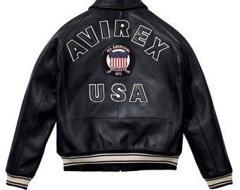 Handmade Avirex Jet Black Cowhide Leather Bomber Jacket – Retro Aviator Flight Jacket