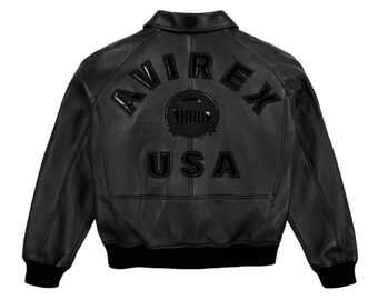 Handmade Avirex Triple Black Cowhide Leather Bomber Jacket – Retro Flight Jacket