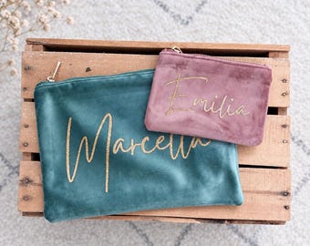 Personalized cosmetic bag, velvet look, cosmetic bag with name, makeup bag, birthday gift for best friend, gift for sister
