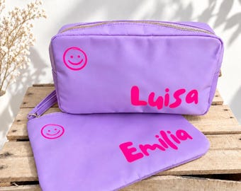 Personalized cosmetic bag, makeup bag, cosmetic bag with name, neon pink, birthday gift for best friend, gift for sister