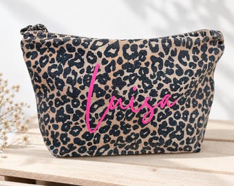 Personalized Leo cosmetic bag, neon pink, makeup bag with name, makeup bag, birthday gift for best friend, gift for sister