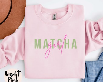 Matcha Girl Sweatshirt, Iced Matcha Latte, Statement Shirt, Matcha Lover, Aesthetic Cafe, Trendy Matcha Girl, Pink Green, Green Tea