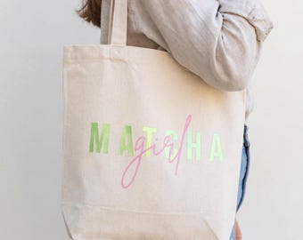 Matcha Girl Tote Bag, Gift for Matcha Lovers, Matcha Fans, Girlfriends, Matcha Gift Idea, Matcha Gift, Cotton