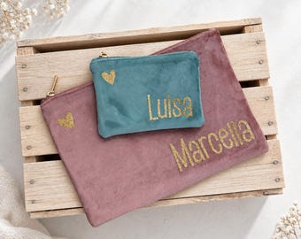 Personalized cosmetic bag, velvet look, cosmetic bag with name, makeup bag, birthday gift for best friend, gift for sister