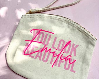 Personalized cosmetic bag, cosmetic bag with name, makeup bag, birthday gift for best friend, gift for sister