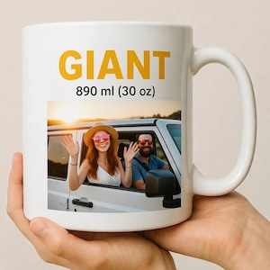 Tazza gigante personalizzata da 890 ml – Tazza con foto personalizzata, grande tazza da caffè con nome, logo o testo, divertente regalo per gli amanti del caffè, grande tazza in ceramica