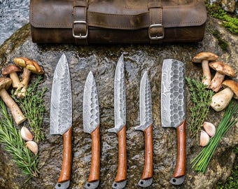 Ensemble de chef en acier damas, ensemble de chef damas forgé à la main, couteau de chef damas, couteau de cuisine, ensemble de couteaux pour barbecue en acier damas faits main cadeau HOMME