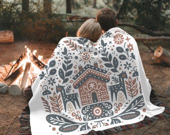 Scandinavian Folk Woven Blanket, Nordic Winter Throw, Cozy Blanket Gift
