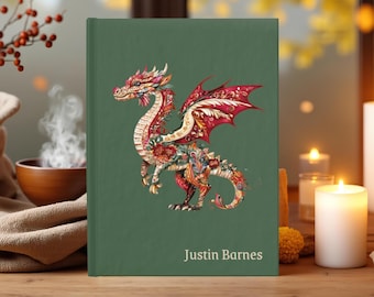 Diario de dragón personalizado: cuaderno de fantasía de tapa dura con cubierta de dragón, diario con nombre personalizado, regalo para escritores y amantes de la fantasía.