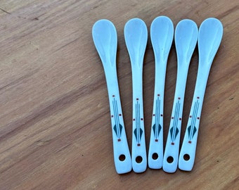 Set of 5 Ceramic Teaspoons an Art Deco Vibe Design Tea Party Tasting Spoons Pretty Kitchen Display