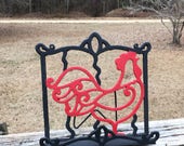 Cast Iron Bookstand, Iron Easel, Rooster Countertop Easel, Farmhouse Country Kitchen, Cookbook Art Book Stand, French Country Kitchen Decor