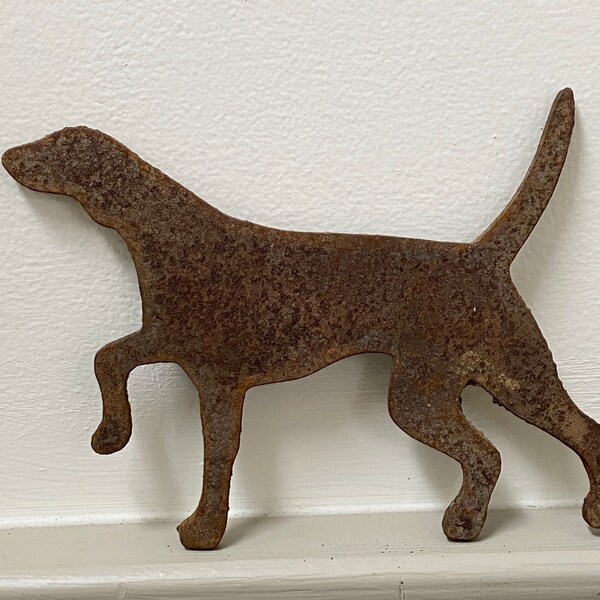 Rusty Iron Pointer Dog Plaque, Hunting Dog, Rustic Gallery Wall Display, Farmhouse Inspired Tiered Tray Decor, Primitive Farm Find