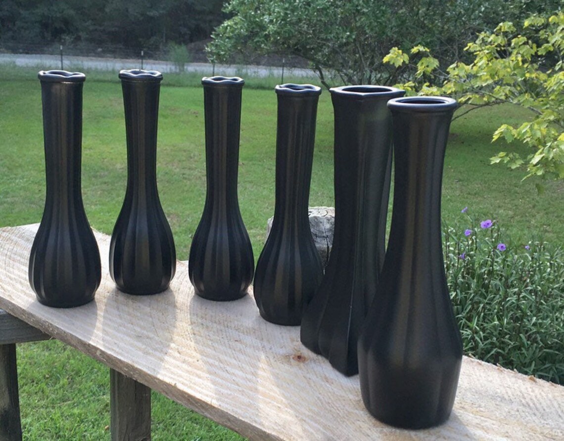 Black Bud Vases Lot of 6 Refreshed Black Glass Flower Vases Etsy
