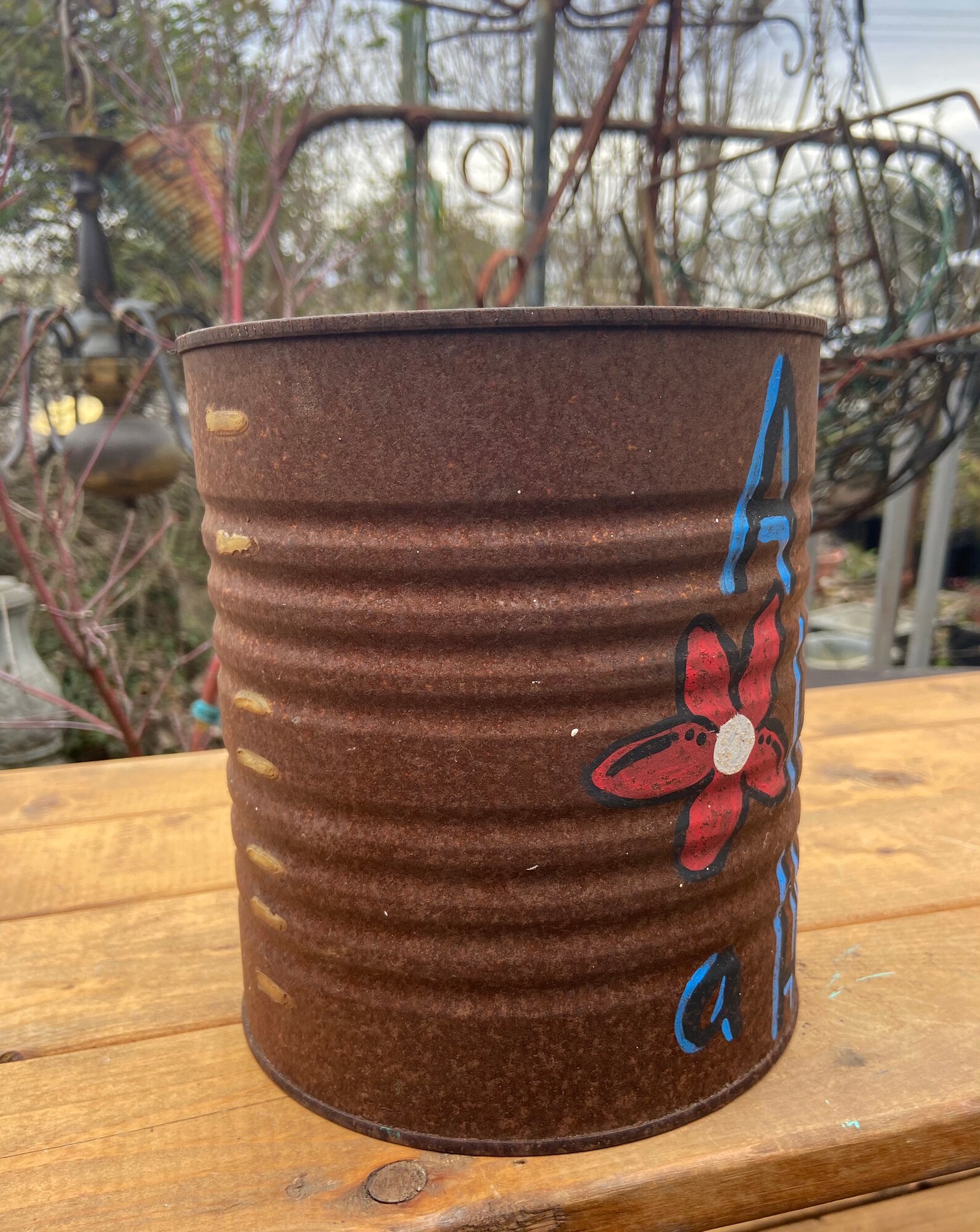 Painted Rusty Tin Can Planter 1 Large Rusty Tin Can Recycled Etsy