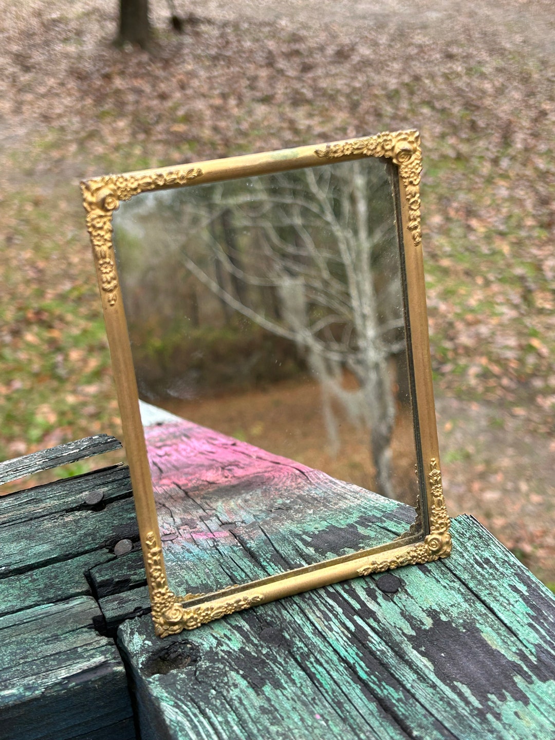 Brass Ornate Framed Mirror 6 X 4 1/4 Wall Mirror Small Vanity Mirror