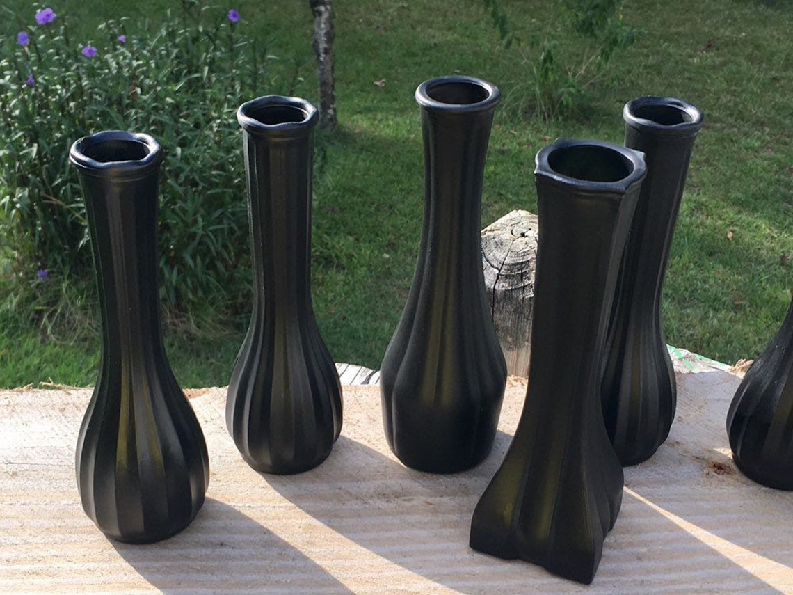 Black Bud Vases Lot of 6 Refreshed Black Glass Flower Vases Etsy