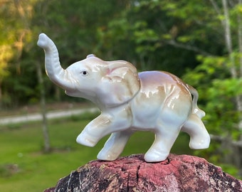 Elephant Figurine Ceramic Elephant Figure Trunks Up Feng Shui Good Energy Farmhouse Inspired Tiered Tray Decor Cottagecore