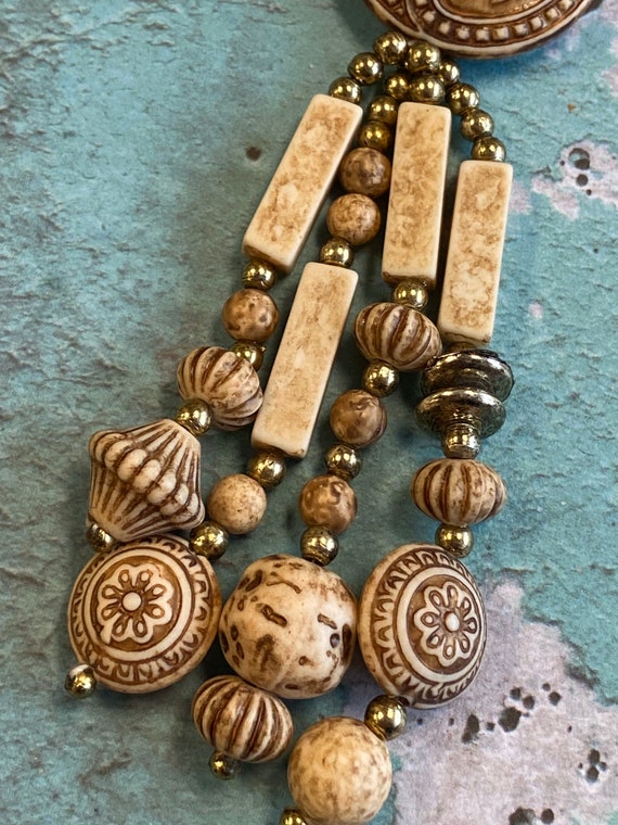 Boho Tassel Necklace Carved Wooden Beads Fun Hipp… - image 6
