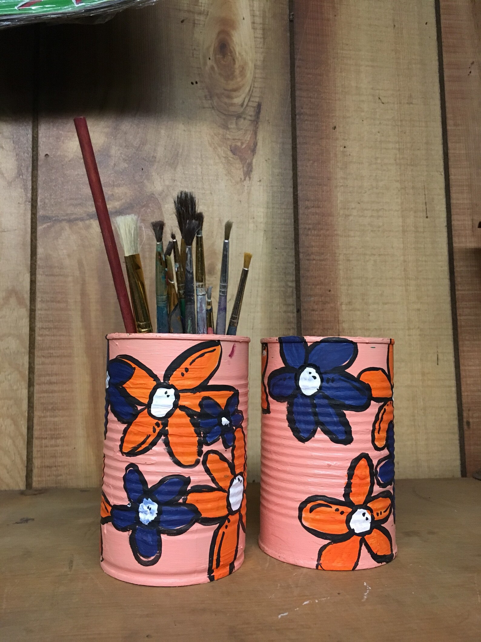 2 Painted Tin Can Planters Primitive Tin Can Flower Vase Etsy