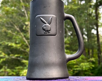 Black Playboy Beer Stein Heavy Glass Mug Embossed with Classic Playboy Bunny Collectible Tankard