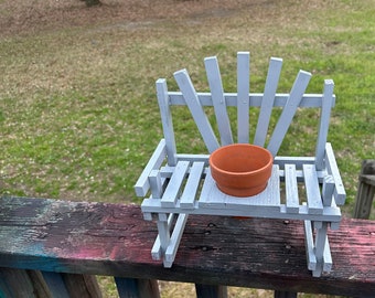 Adirondack Style Pot Holder Chippy Country Grey Plant Stand Fun Spring Garden Decor Farmhouse Inspired Porch Decoration