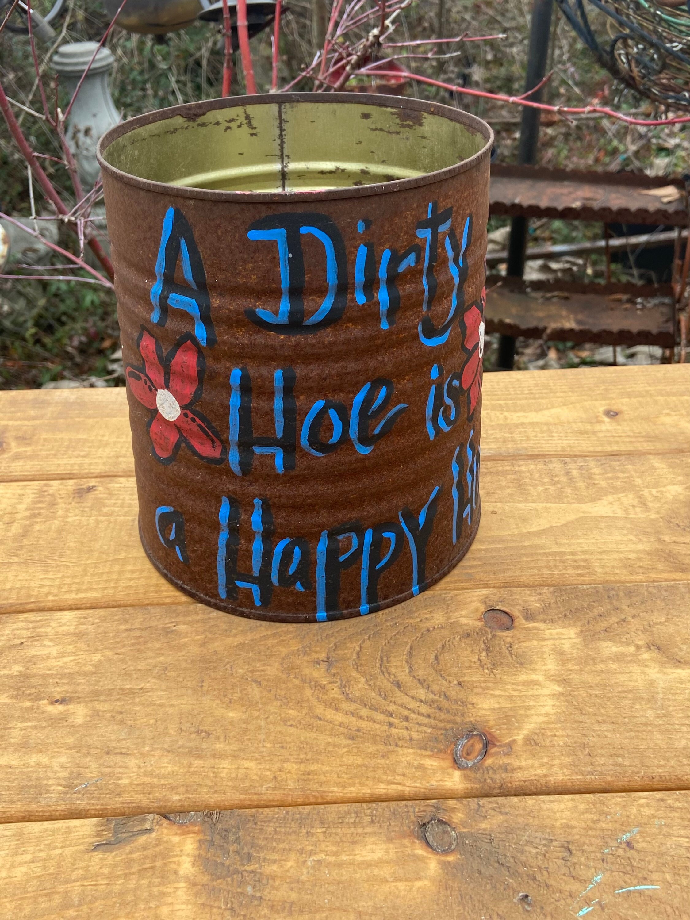 Painted Rusty Tin Can Planter 1 Large Rusty Tin Can Recycled Etsy