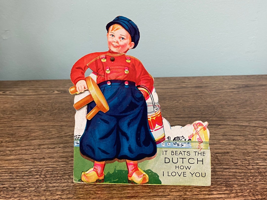 Little Dutch Boy Vintage Valentines Card Movable Arm Bright Etsy