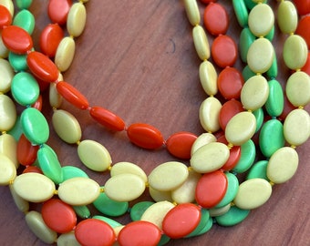 Pretty Mulit Color Bead Necklace Summer Jewelry Long Beaded Necklace Green Orange Yellow Costume Jewelry Necklace