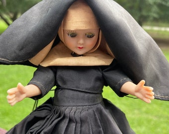 Nun Doll in Black Habit 8" Sleepy Eye Doll Scary Halloween Decoration Macabre Horror Doll DIY Scary Halloween Tiered Tray Decor