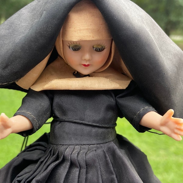 Nun Doll in Black Habit 8" Sleepy Eye Doll Scary Halloween Decoration Macabre Horror Doll DIY Scary Halloween Tiered Tray Decor