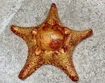 Starfish Planter Ashtray Large Orange Starfish Trinket Bowl Beach House Decor, Spare Change Bowl, Air Plant Holder Kitsch Beach