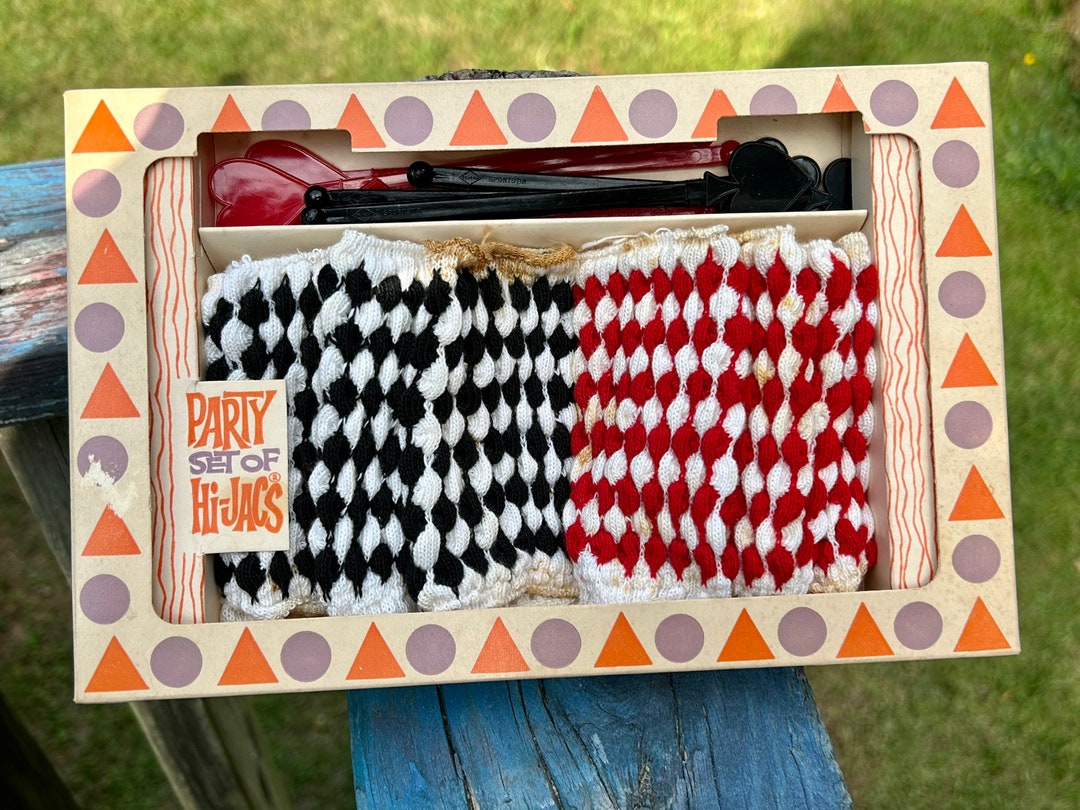 Card Cuzzies Party Set of Hi-jacs in Original Box Retro Card Suits Swizze Sticks MCM ...