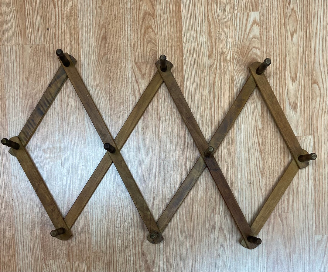 10 Peg Accordion Wall Hook, Coffee Station Mug Rack, Wooden Coat Rack