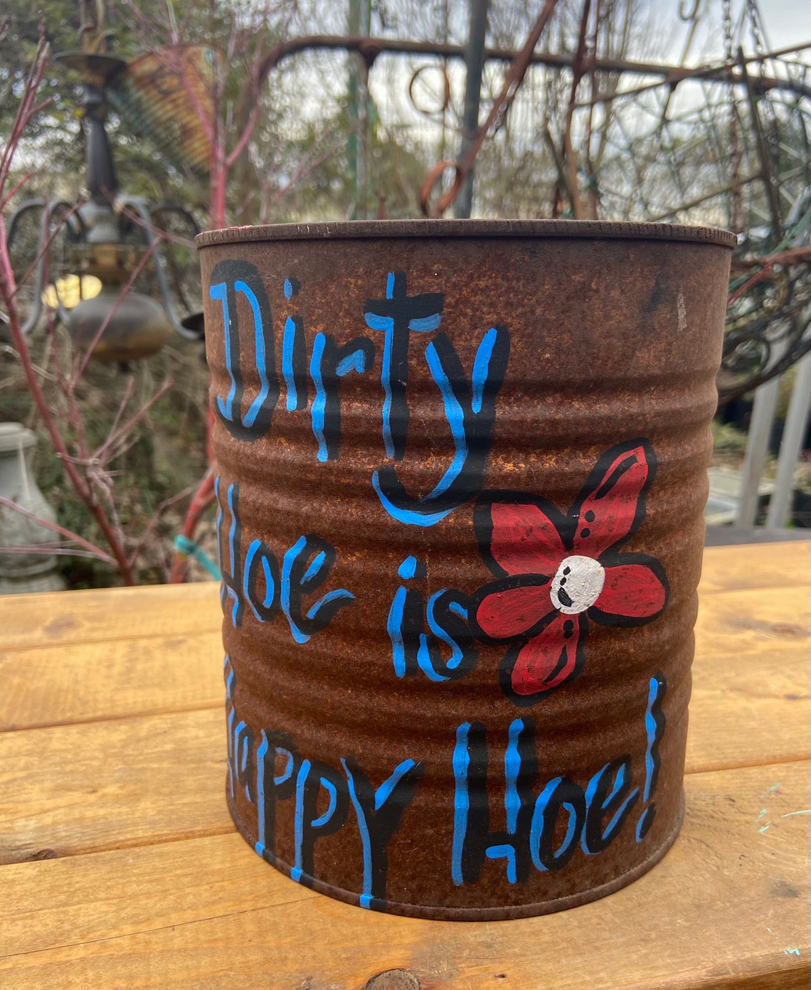 Painted Rusty Tin Can Planter 1 Large Rusty Tin Can Recycled Etsy