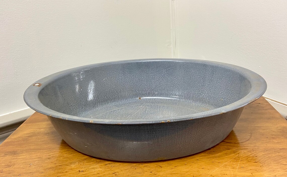 Grey Enamelware Wash Basin Graniteware Dish Pan Oval Wash Etsy
