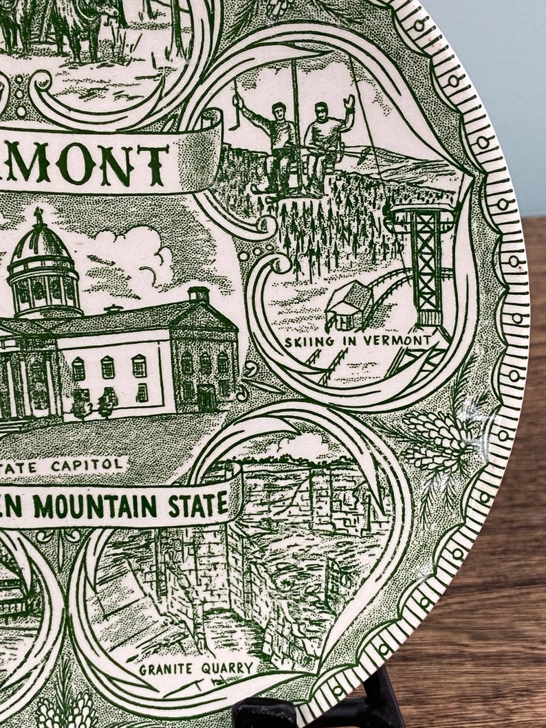 Vermont Collectible Plate Road Trip Vermont Souvenir Plate Farmhouse Gallery Wall Green and White Decorative Plate