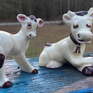 Rio Hondo Mama Cow and Calf Figurines Farm Animal Shelf Sitters Kitschy Kitchen Farmhouse Inspired Tiered Tray Decor Mid Century Figures image 1