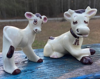 Rio Hondo Mama Cow and Calf Figurines Farm Animal Shelf Sitters Kitschy Kitchen Farmhouse Inspired Tiered Tray Decor Mid Century Figures