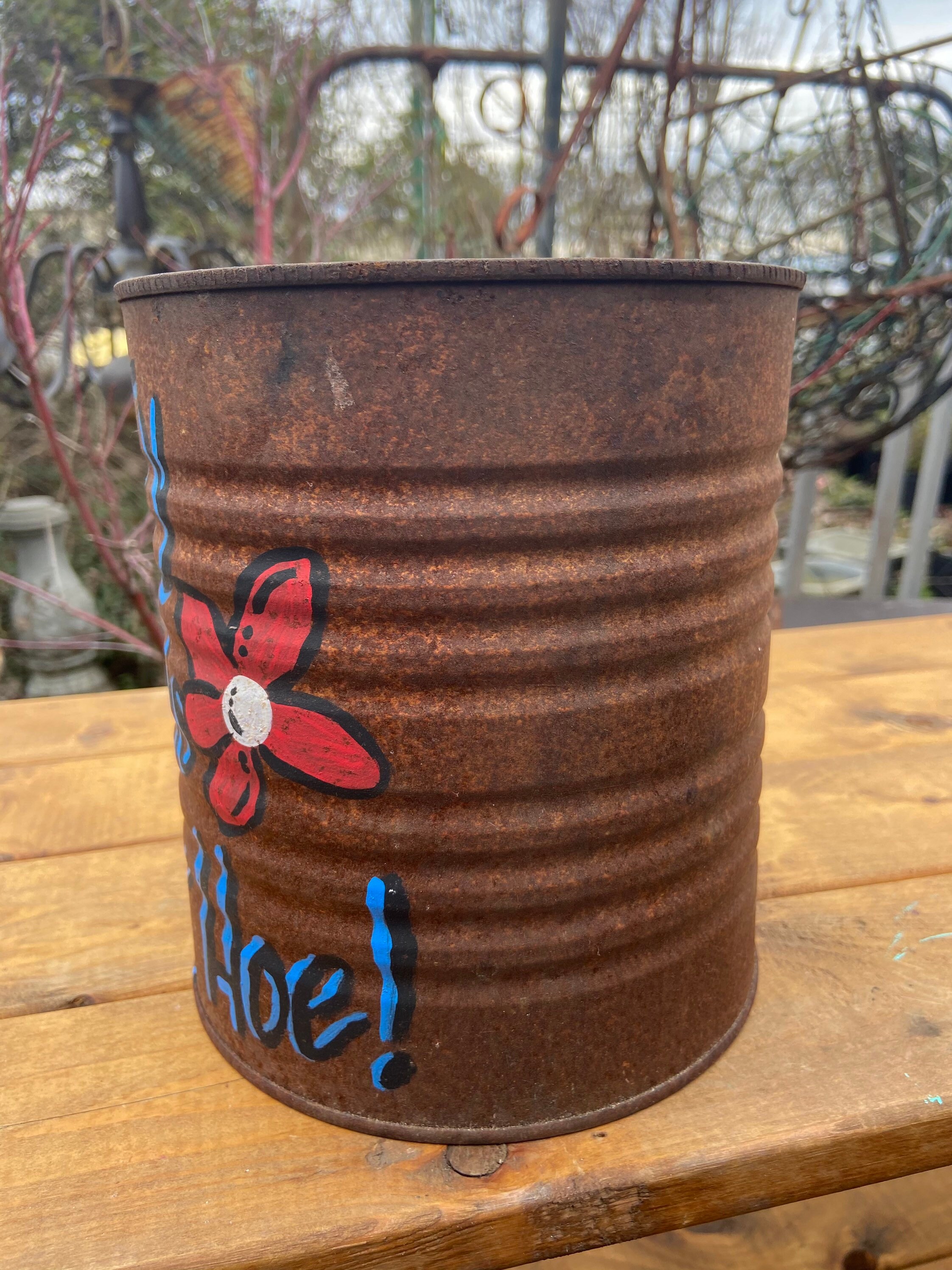 Painted Rusty Tin Can Planter 1 Large Rusty Tin Can Recycled Etsy