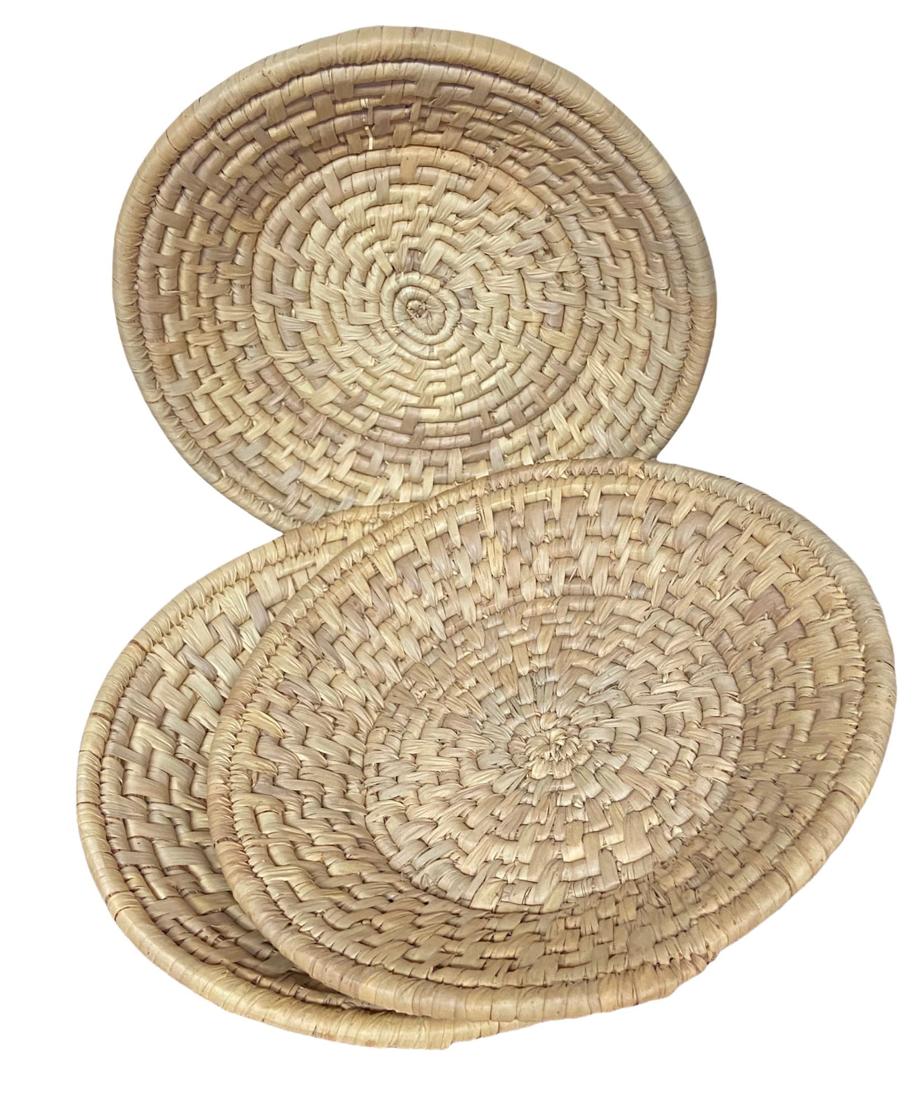 1 Round Woven Raffia Shallow Basket Trivet Bowl Charger Fruit Basket ...