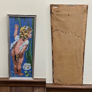 Collection de Paris, Little Girl Framed Needlepoint, SEG de Paris, Completed Framed Needlepoint Tapestry, Baby Nursery Wall Art Shabby