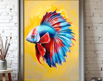 Impresión artística de pez Betta: pez luchador siamés en acuarela (descarga digital)