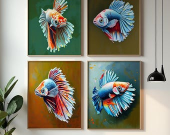 Set de arte mural de pez betta: impresiones abstractas en acuarela (descarga digital)