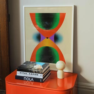 Affiche géométrique abstraite à dégradé | Décoration murale moderne verte, orange et violette pour des chambres élégantes